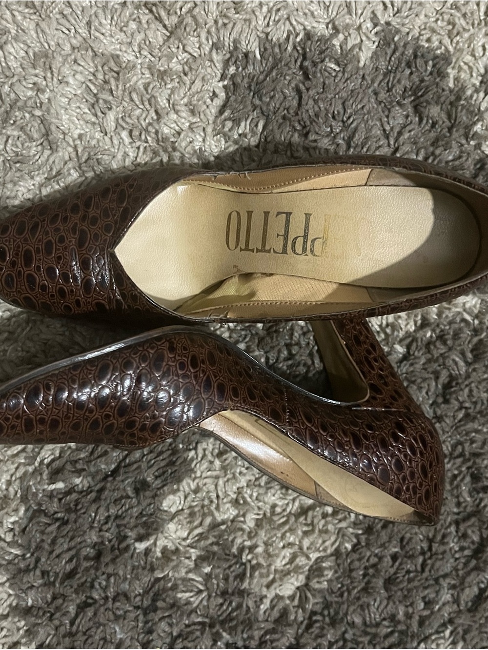 Repetto Dark Brown Croc-Embossed Pointed Toe Pumps collectible
